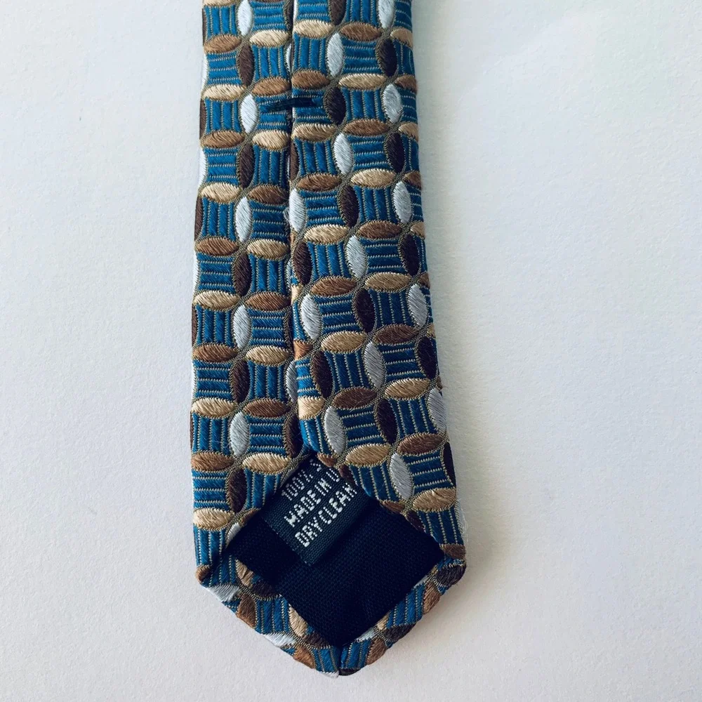 Bachrach Men's Necktie Blue Brown Geometric Silk‎ Blend Business Career